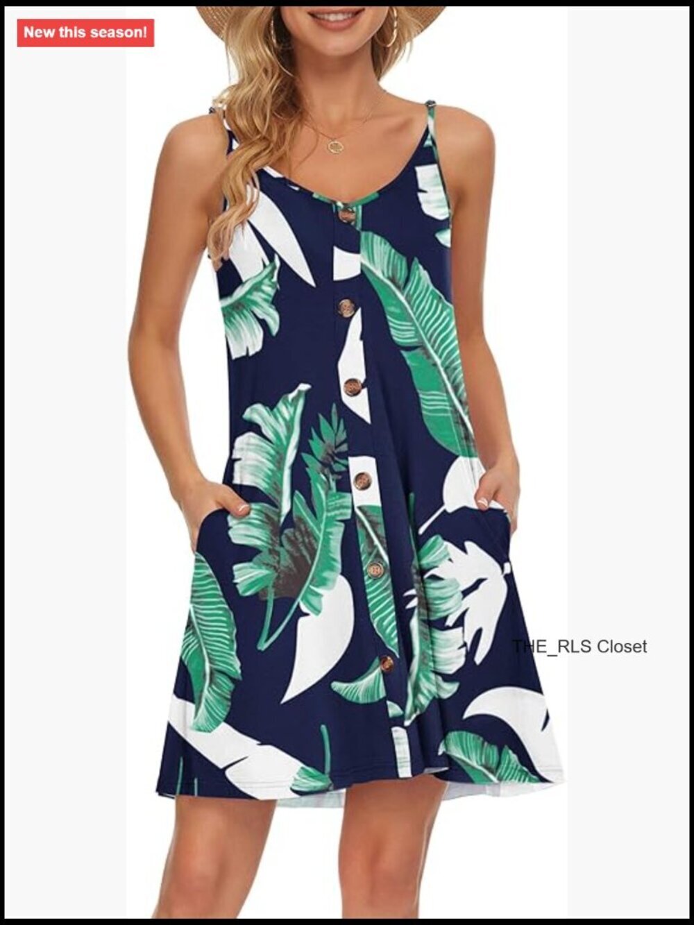 Polyester Spandex Spaghetti Strap V Neck Button Down Cover Up Dress with Pockets